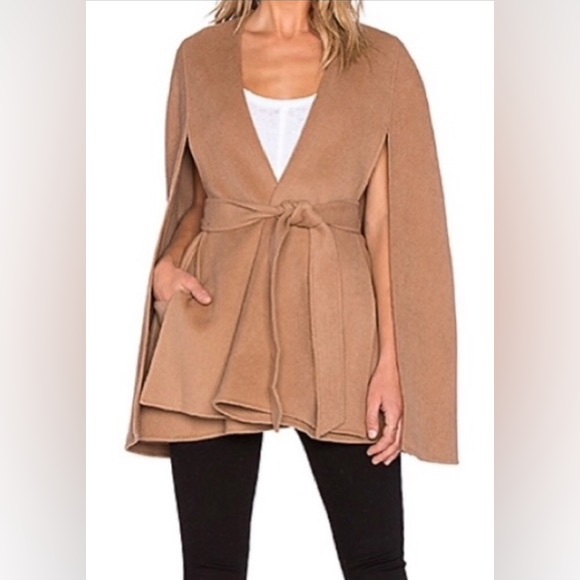 LINE 100% Wool Belted Capes Coat Tan Neutral S - Picture 8 of 8